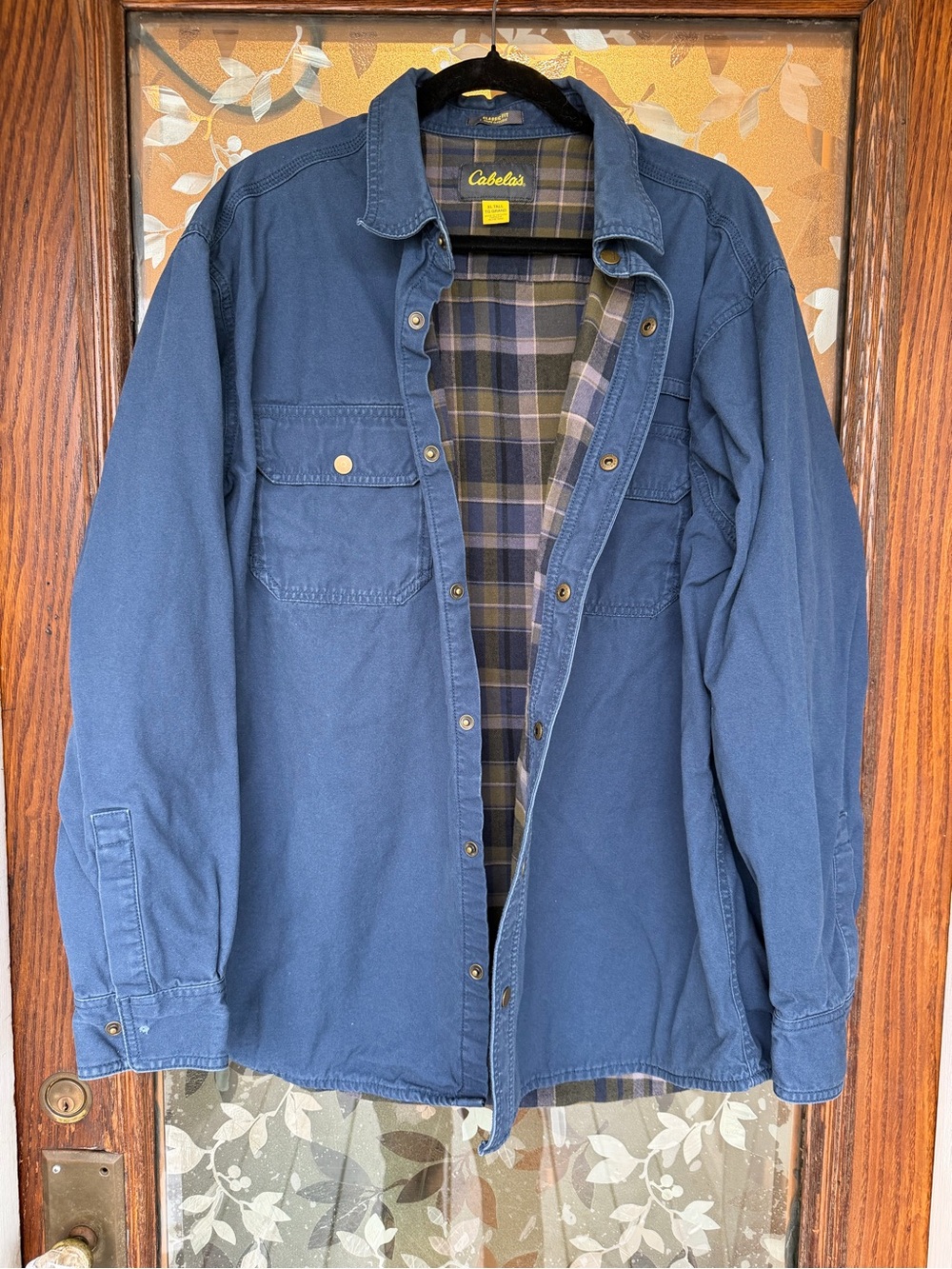 Cabela's Men's XLT Big & Tall Blue Solid Cotton Flannel Lined Long Sleeve